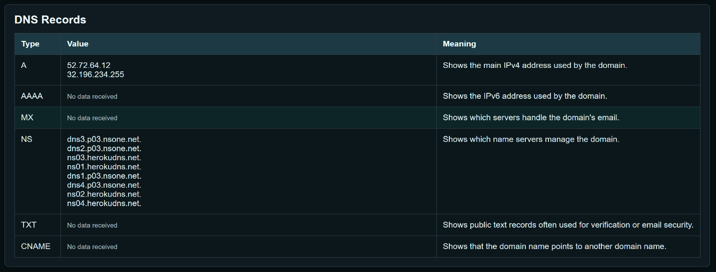 DNS Records Interface